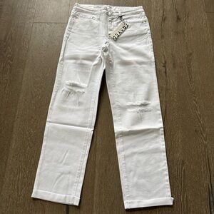 Frayed jeans high-rise straight leg white jeans